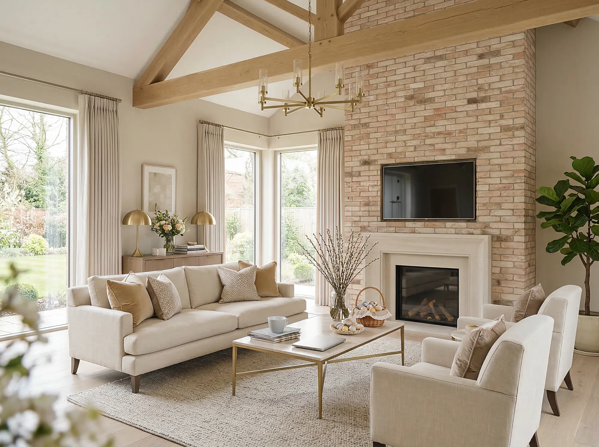 Płytki ceglane skalne na ścianie w aranżacji wielkanocnej